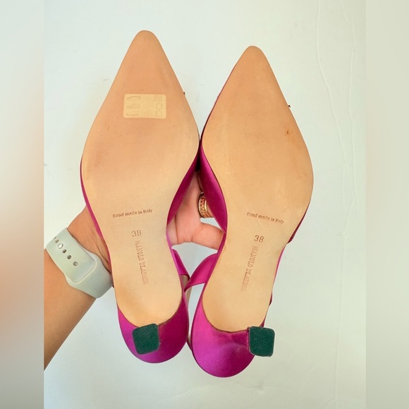 Manolo Blahnik pink Black Floral Appilique embroidered Carolyne 90mm pumps EU 38 - Picture 6 of 8